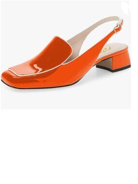 YDN Orange Square Toe Block Low Heels Slingback Formal Loafer Dressy Shoes